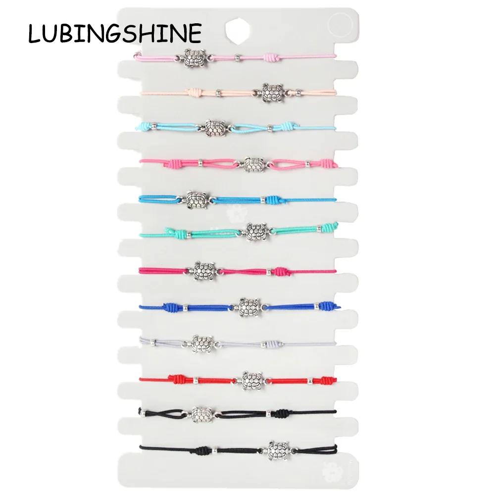 LUBINGSHINE Boho 12pcs/Sets Turtle Charms Knitted Bracelets&Bangles Women Yoga Adjustable Rope Chain Wristband Jewelry Gift