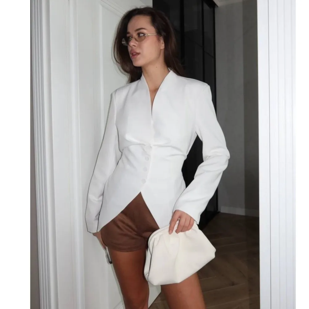 V Neck Women Blazer Suit Wrinkle Resist Soft Weave V Neck Blazer Boxy Silhouette Light Weight Office Outerwear Daily Formal Date