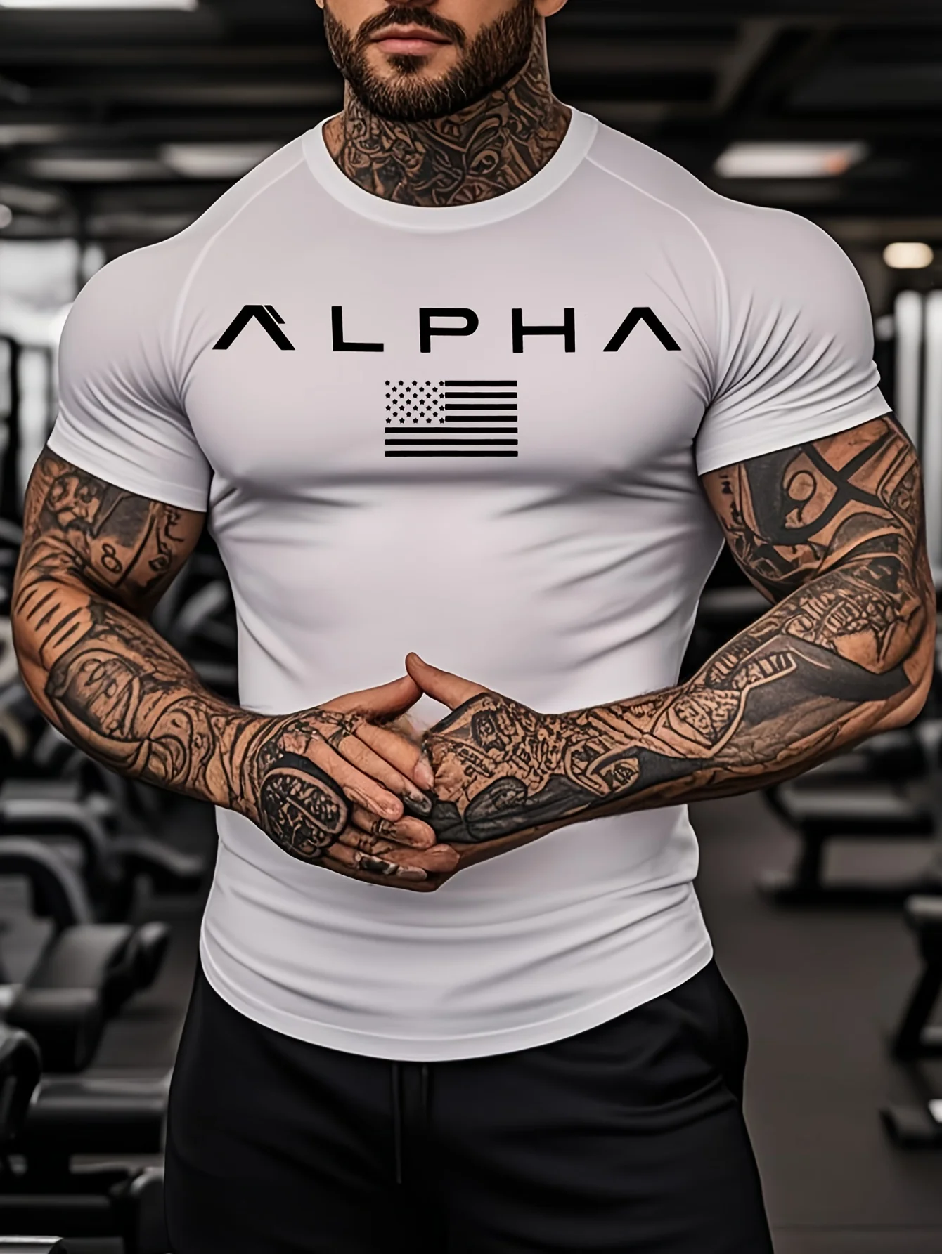 

Мужская высокоэластичная спортивная компрессионная футболка ALPHA — дышащая, влагоотводящая, с короткими рукавами, подходит для тренажерных залов и бега