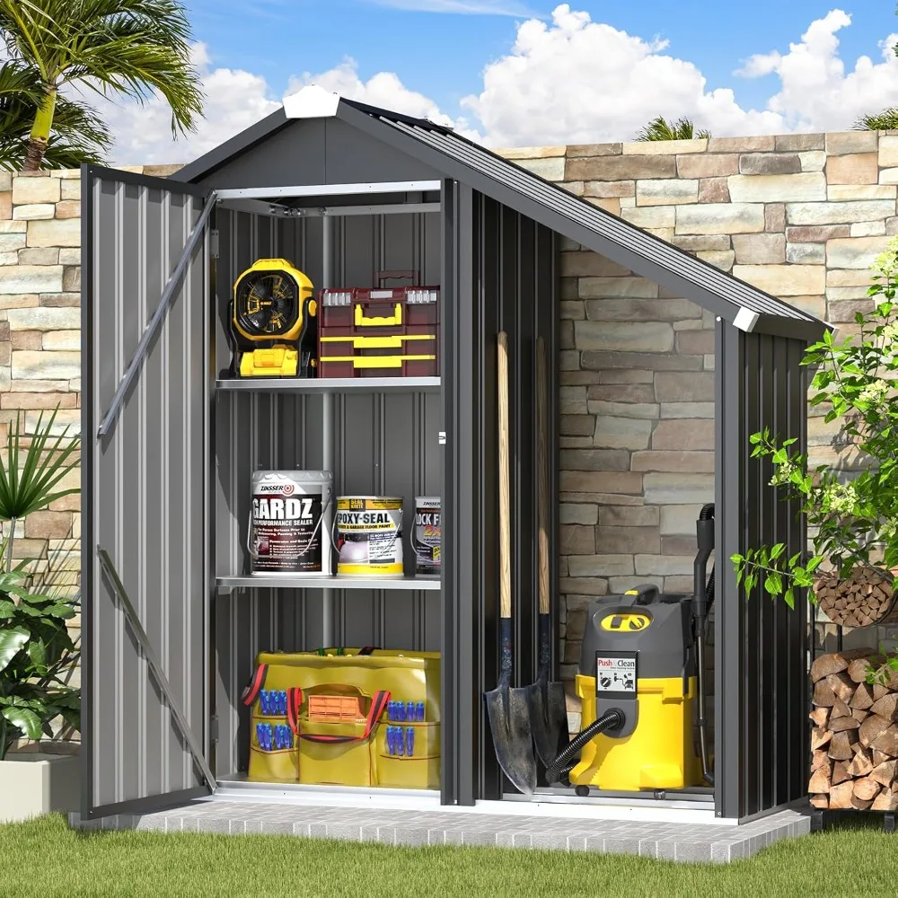 

Outdoor storage cabinet waterproof, with shelves and inclined open firewood rack, vertical high garden storage shed