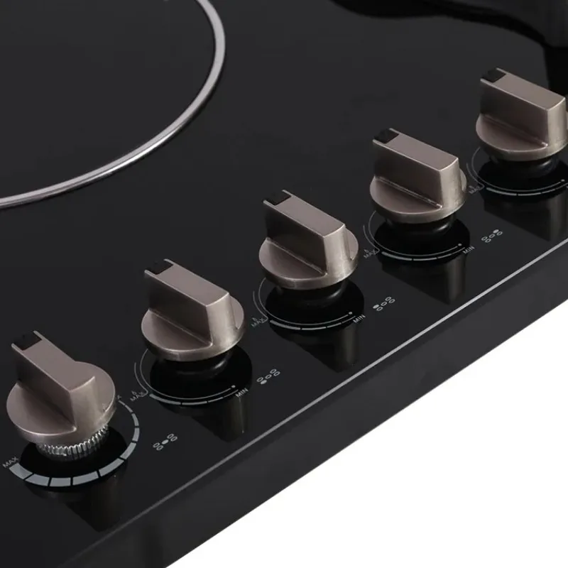 طباخ غاز من الزجاج المقسى 5 شعلات تعمل بالغاز والكهرباء، موقد غاز للطبخ