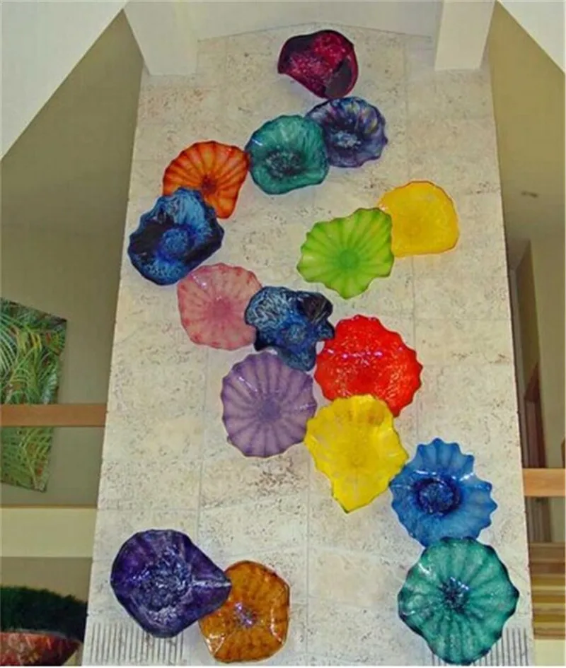 Colored Glass Wall Art Home Decor Crafts Luxury Wall Accents Murano Flower Plates Wall Art