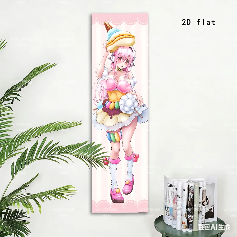 Niedliche rosa Haar-Tapisserie mit S-Super-Sonico-Motiv, süßer Bonbon-Hintergrund, lange vertikale Wandkunst – Detail 1
