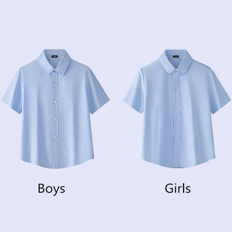 Luxury Kids Children Short Sleeve Formal Shirt for Boys Girls Blue Purple Color Blazer Blouse High Quality Wedding Party Clothes