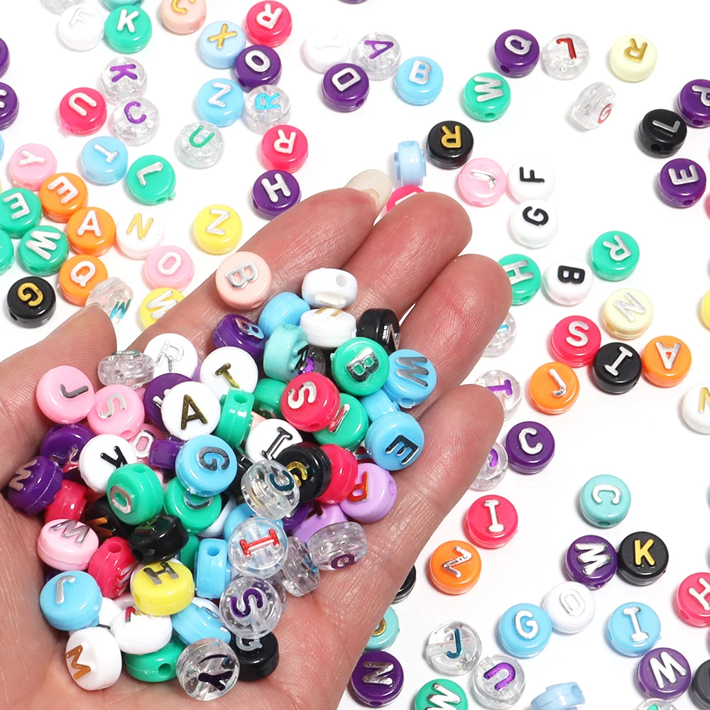 100 pçs acrílico misturado carta contas coloridas redondas planas alfabeto contas soltas espaçador grânulo para diy jóias fazendo colar pulseira