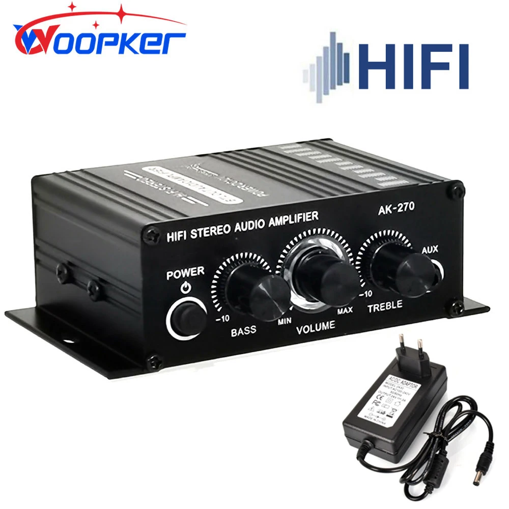 מגבר AK-270 HIFI ערוץ 2.0 סטריאו אודיו סאונד אמפ באס טרבל למערכת סאונד לקולנוע ביתי