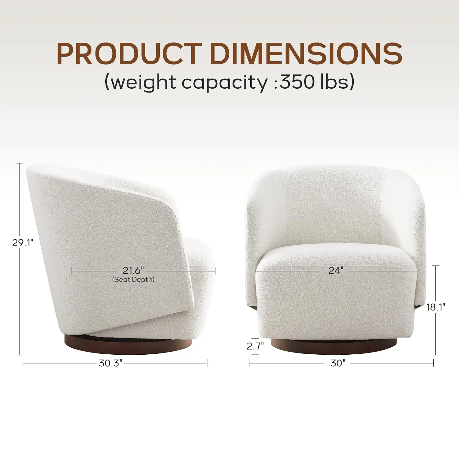 Boucle Swivel Accent Chair Upholstered Armchair No Assembly Living Room Bedroom Office, Customized