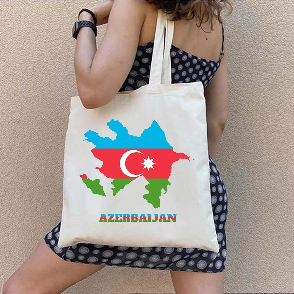 Anthem Vlag Kaart Azerbeidzjan Embleem Land Liefde Hart Reizen Schattig Meisje Harajuku Shopper Canvas Katoenen Totes Tas Winkelen Handtassen