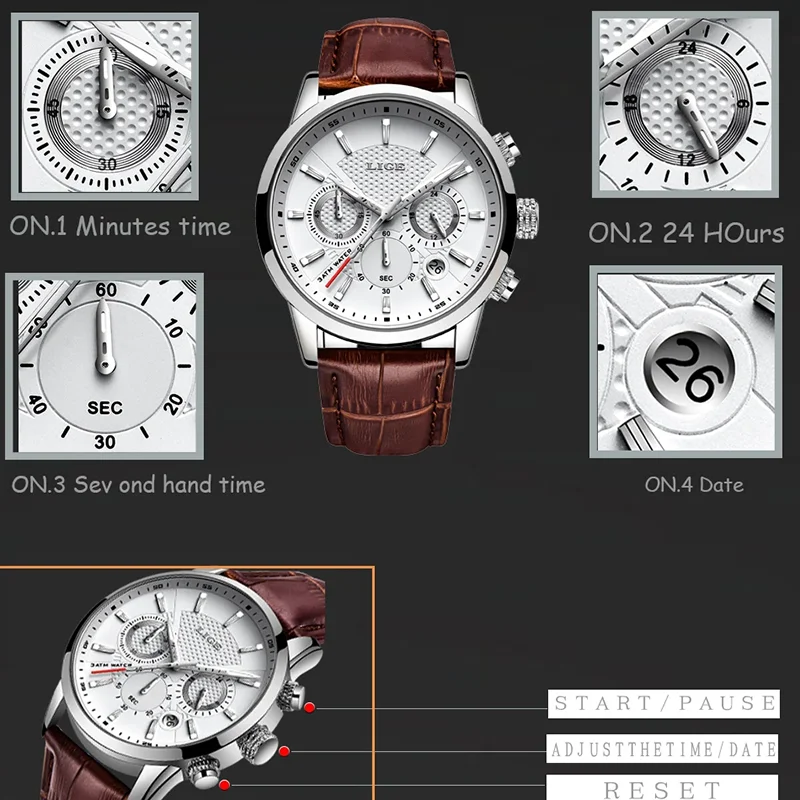 

LIGE TOP quartz wristwatch business luminous men's watch calendar simple leather luxury clock watches for men relogios masculino