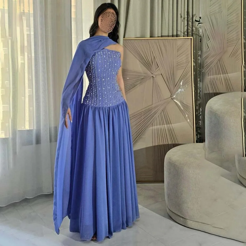 

Customized Exquisite Sleeveless A-line Evening Dress Charming Boat-neck Prom Dress Chiffon Beading Party Gown вечернее платье