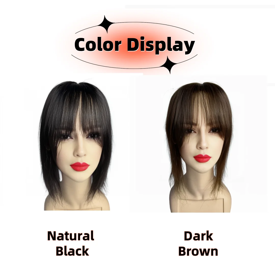 Adornos de cabello humano Natural de 12x14cm para mujeres con cabello adelgazante gris, pelucas de color marrón oscuro, 3 Clips en extensiones para uso diario