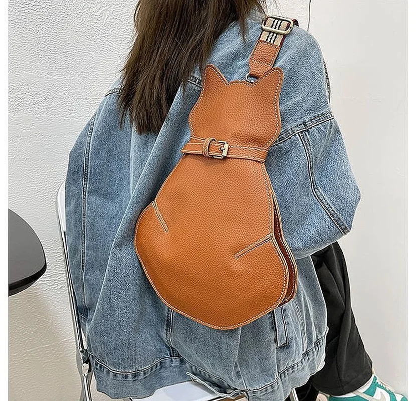 Personalized Crossbody Cute Cat Bag 2024 Single Shoulder Bag Fashionable Soft Leather Texture Retro Chest Bag gifts