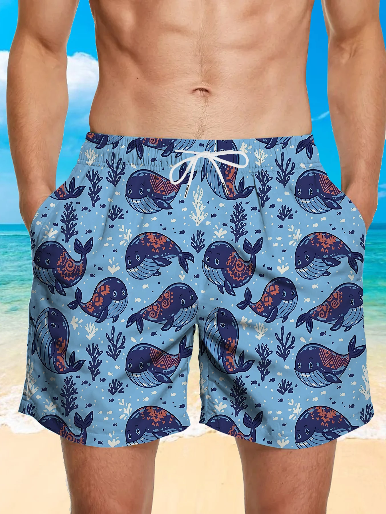 

Vintage Pattern Digital Printed Shorts Male Full Print Polyester Quick Dry Trunks