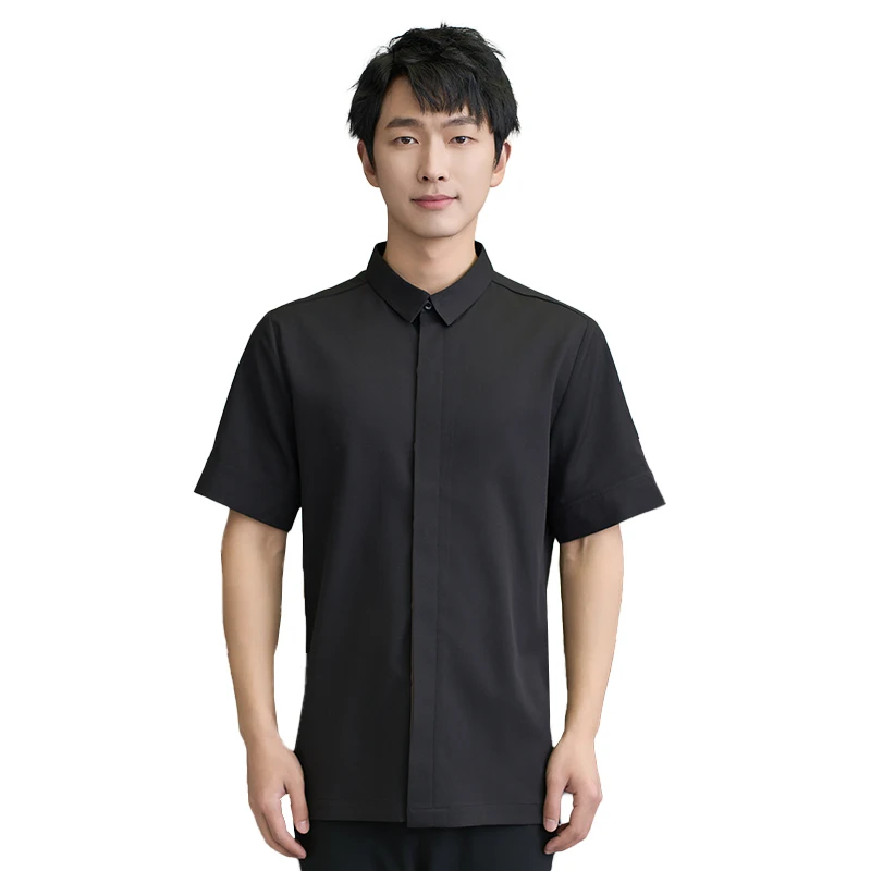 

Unisex Restaurant Waiter Short Sleeve Working Coat Men Women Kitchen Wear Bakery Staff Uniform Canteen Work Tops Soft Clothes