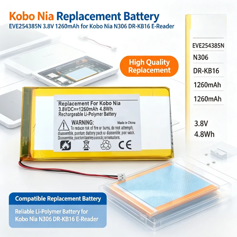 New EVE254385N 3.8V 1260mAH DR-KB16 for Kobo Nia N306 E-reader High Quality Battery