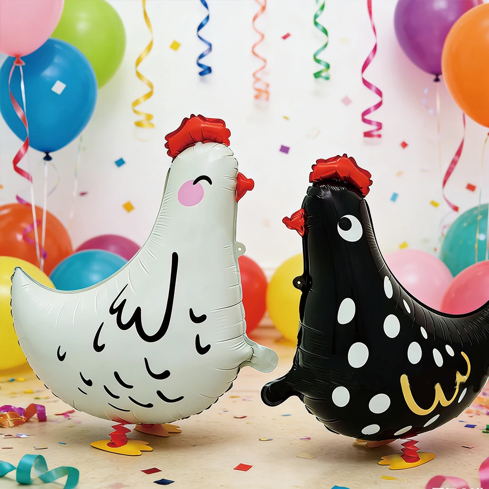 Ballon Poulet Marchant, Ballon 3D Amusant en Film d'Aluminium pour Animaux, Ballon à Hélium sur Pied, pour Décoration de Fête d'Anniversaire, Mariage, Cadeau pour Amateurs de Poulets