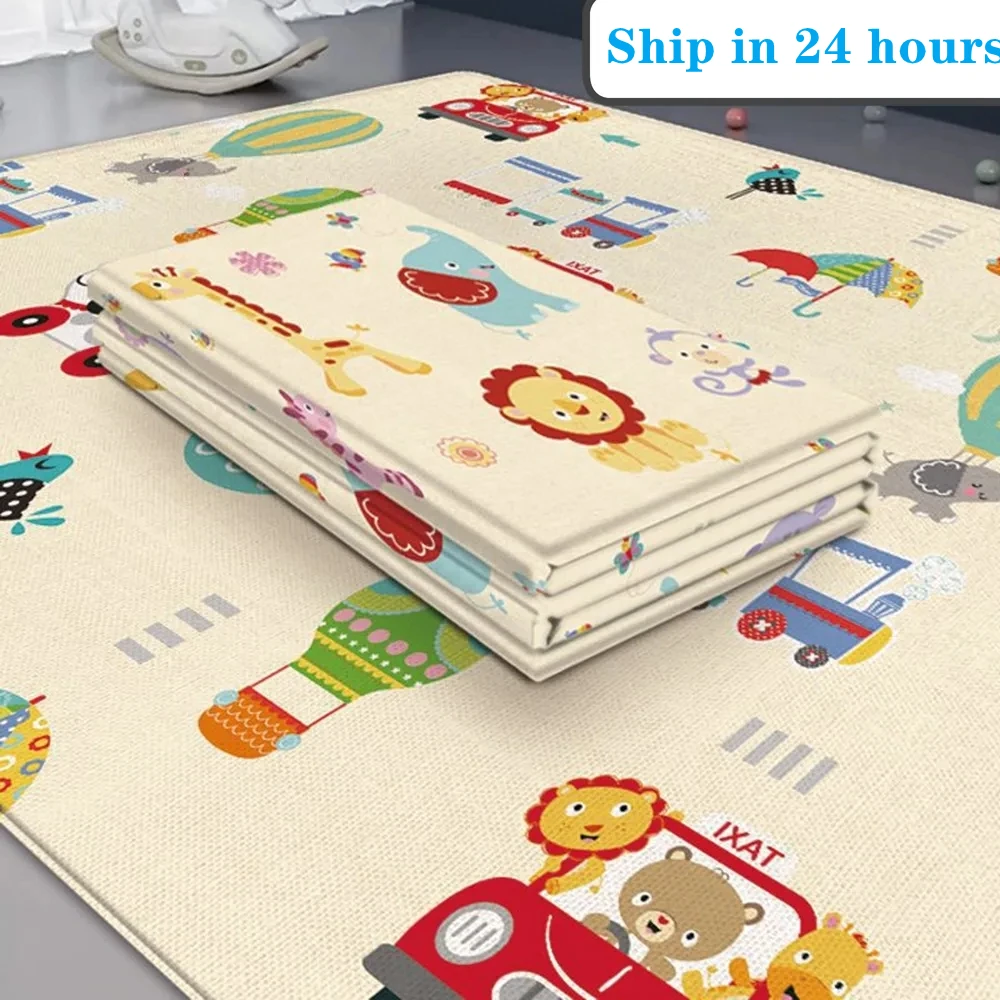 Tapis de jeu pliable en mousse souple pour enfants, tapis de dessin animé imperméable, double face, polymère d'activité pour bébé, nouveau