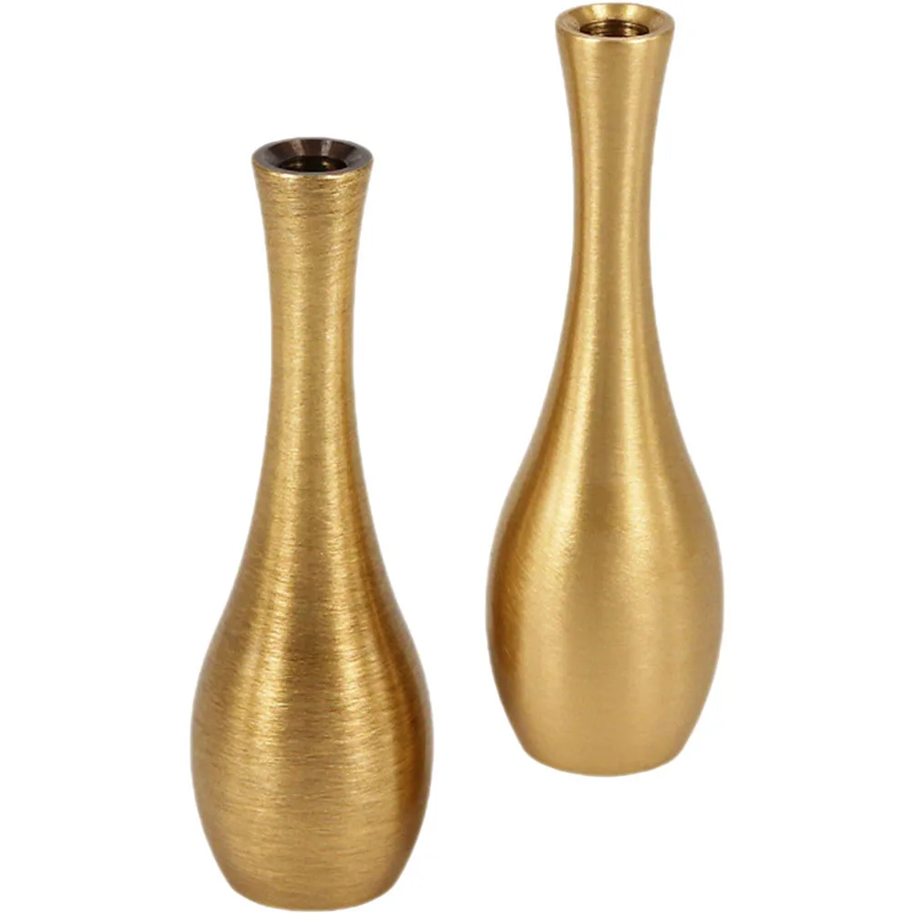 

2Pcs Pure Copper Vase Vintage Style Small Metal Desktop Vase for Indoor Decor Dining Table Centerpiece Decoration