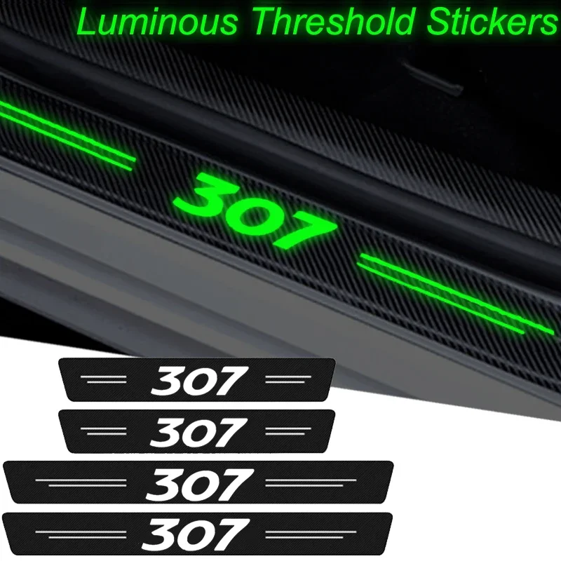 Luminous Car Door Trunk Sill Waterproof Decals Protective Strip for Peugeot 307  Emblem Threshold Anti Scratch Tape Stickers