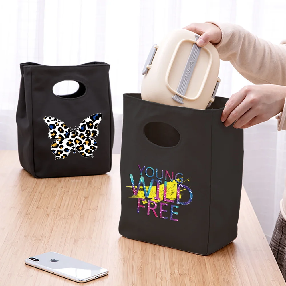 

Portable Lunch Bag Thermal Lunch Box Tote Cooler Handbag Wild Print Insulated Bento Pouch Dinner Container Food Storage Bags