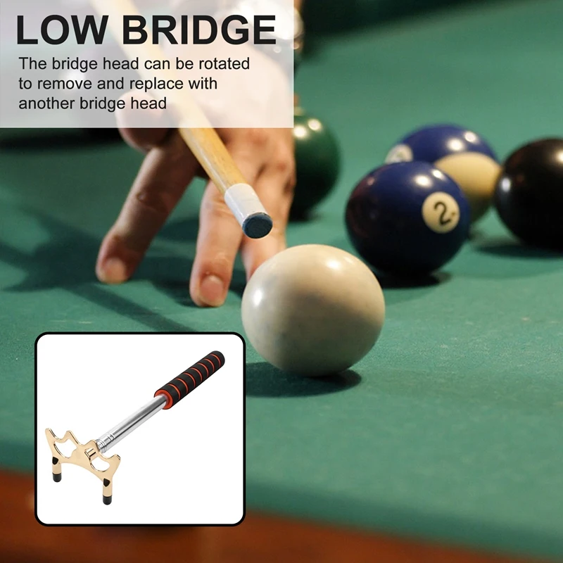 Retractable Billiards Cue Stick Bridge With Removable Brass Bridge Head, Billiards Pool Cue Accessory