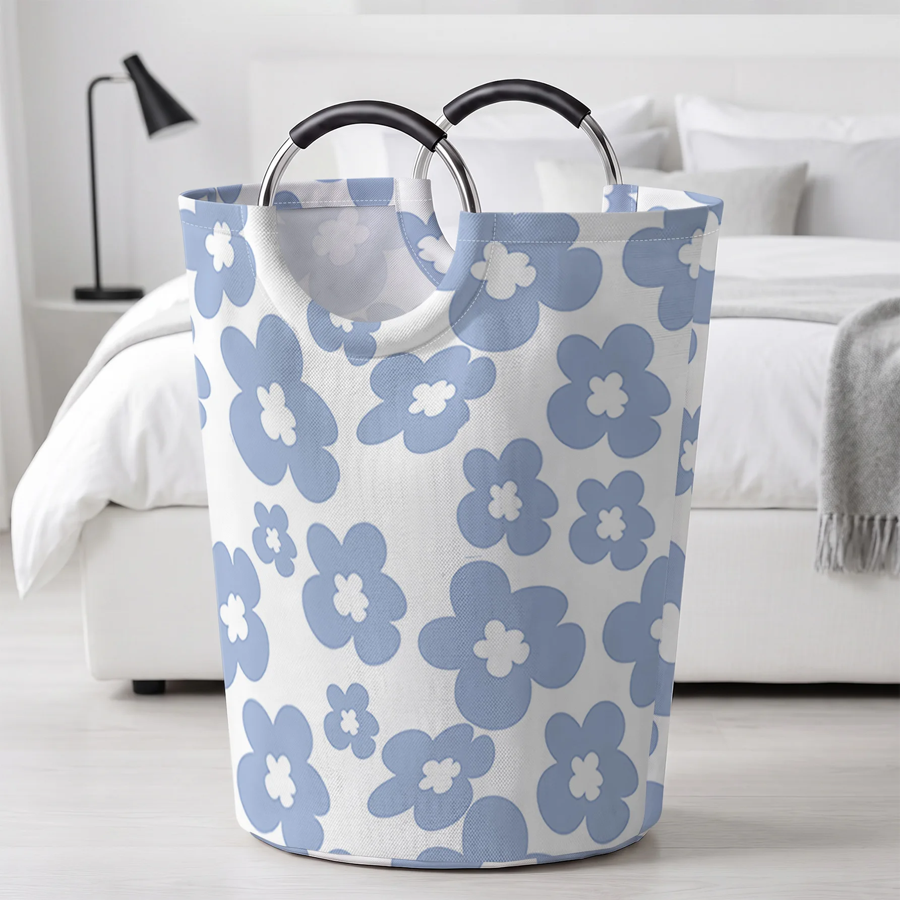 Blue Small Flower All‑Over Print Handheld Storage Basket, For Laundry, Bedroom & Home Sundries Storage