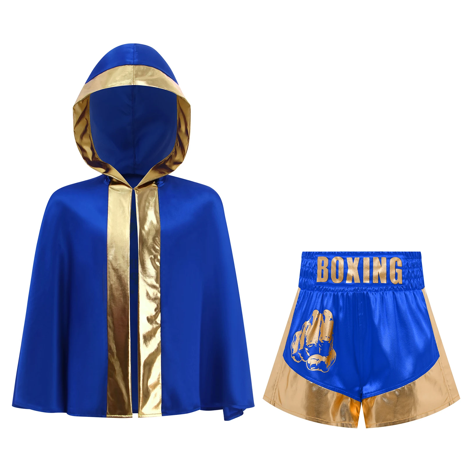 Kids Muay Thai Outfit Boys Girls Boxing Training Martial Arts Fight Suit Hooded Cloak and Boxer Shorts for Halloween Theme Party