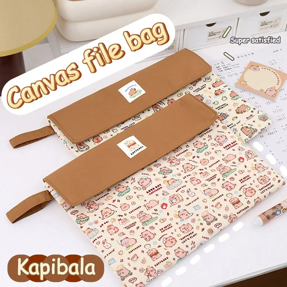 New Large Capacity Capybara File Bag Hand-held Canvas Homework Storage Bag Learning Supplie Tutoring Bags
