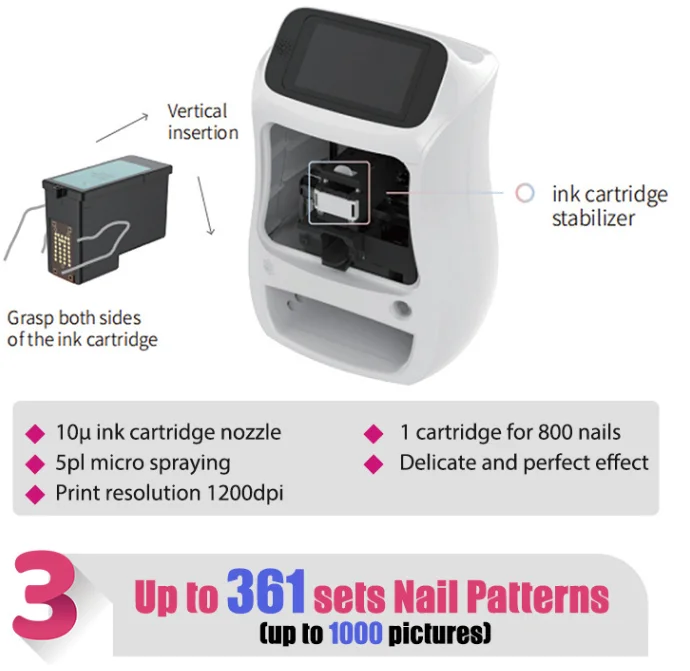 Nail Tech Art 3D Electric Nail Printer Electric Salon Set Tools with Press-On Equipment Made of Plastic and Stainless Steel