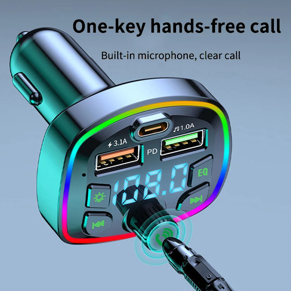 Car Bluetooth-compatible 5.0 FM Transmitter Wireless Handsfree Audio Receiver MP3 Player LED 3.1A Dual USB Fast Charger Car Kit