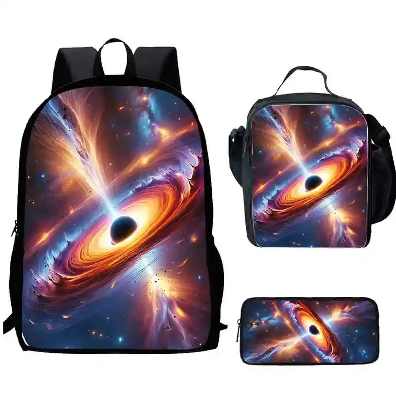 Cartoon Starry Sky Printed Child School Backpack with Lunch Bags Pencil Bags for Kindergarten,Best Gift for Boys and Girls