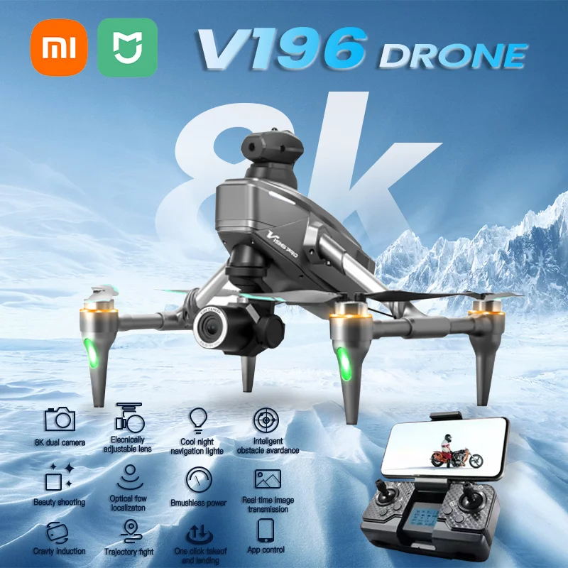 

XIAOMI MIJIA Original V196 Drone 8K HD Dual Camera 5G Wifi 360° Obstacle Avoidance Brushless Foldable Quadcopter RC Drone Toy