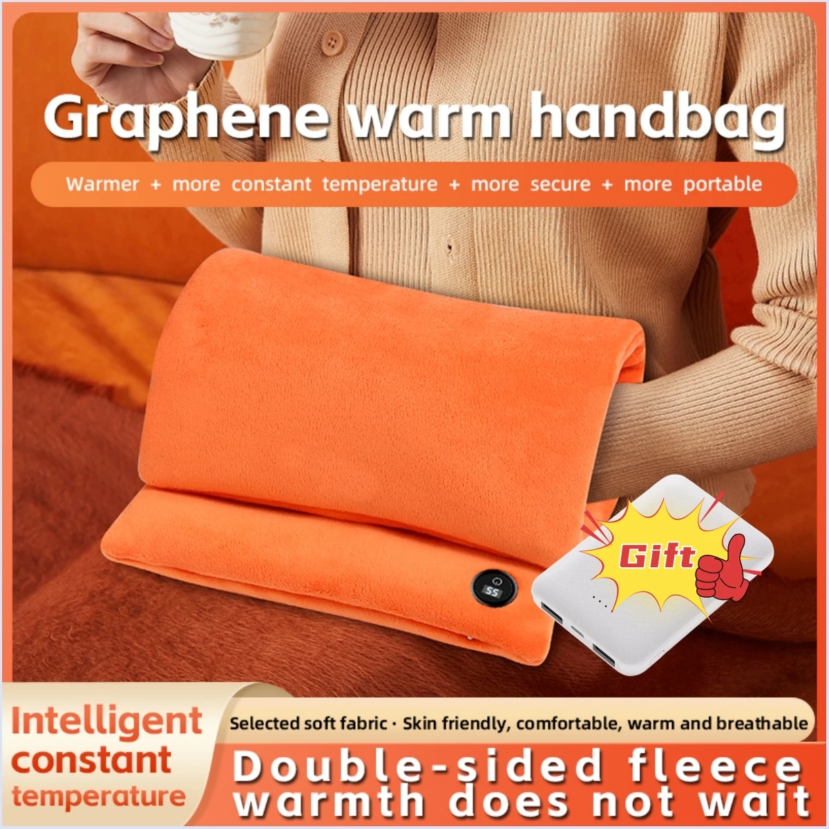 Hand Warmer Rechargeable Hot Water Bag 3 Gear Temperature Fast Heating Soft Flannel Winter Heated Bag Warming