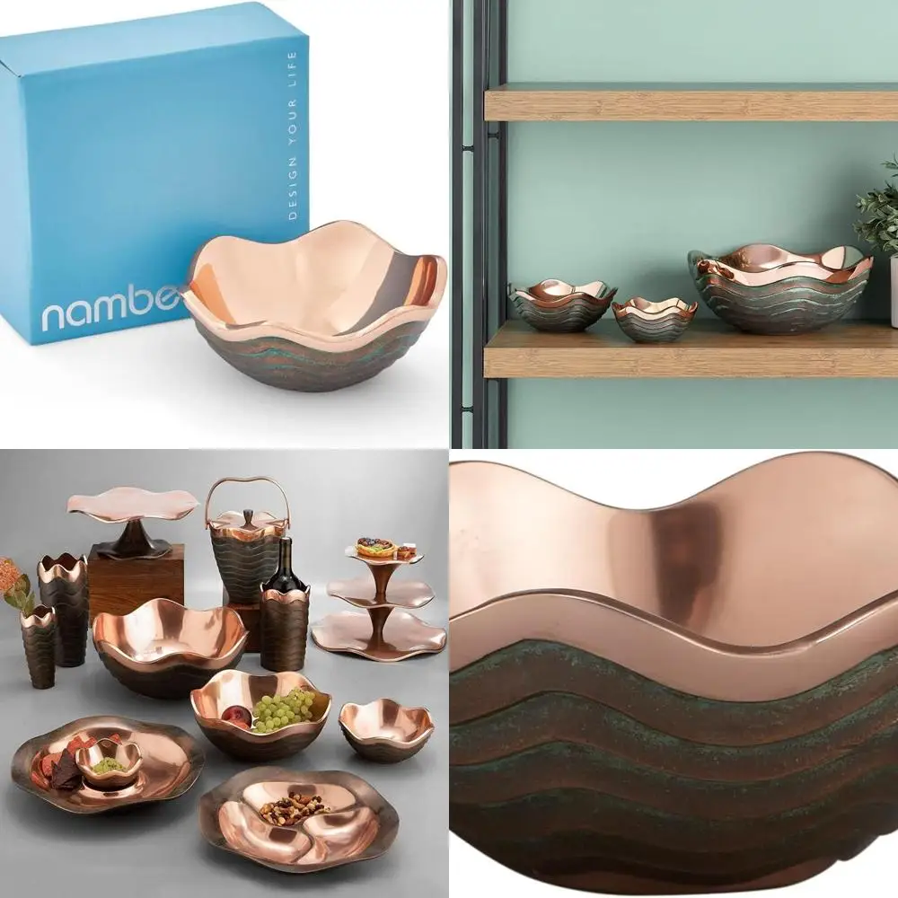 

6 Copper Canyon Bowl - Verdigris-Accented Decorative Centerpiece, 16 oz, for Home Entertaining & Table Décor