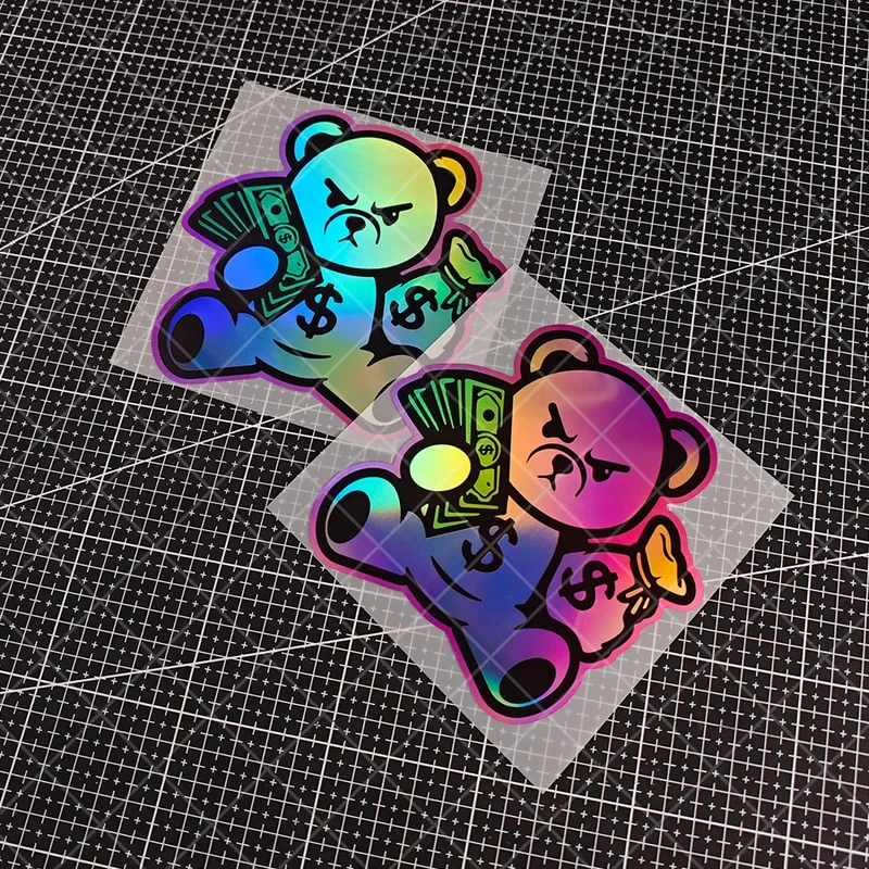 1 Piece Of Laser Effect Money Bear Motorcycle Sticker, Car Sticker, Laser Effect Sticker