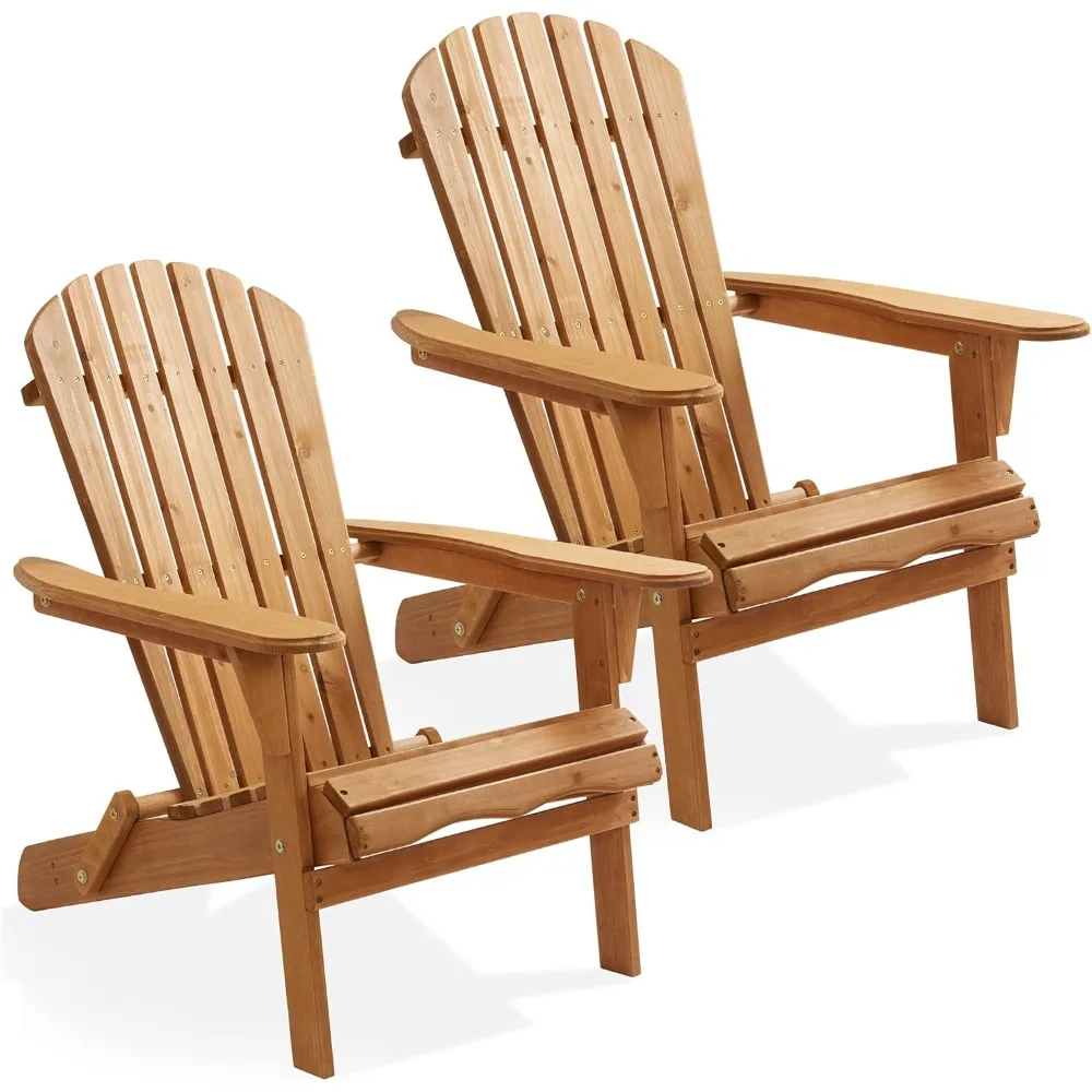 Folding Adirondack Chair, Set of 2 Cedar Wood Outdoor Fire Pit Lounge Chairs for Patio, Deck, Yard, Lawn and Garden Seating