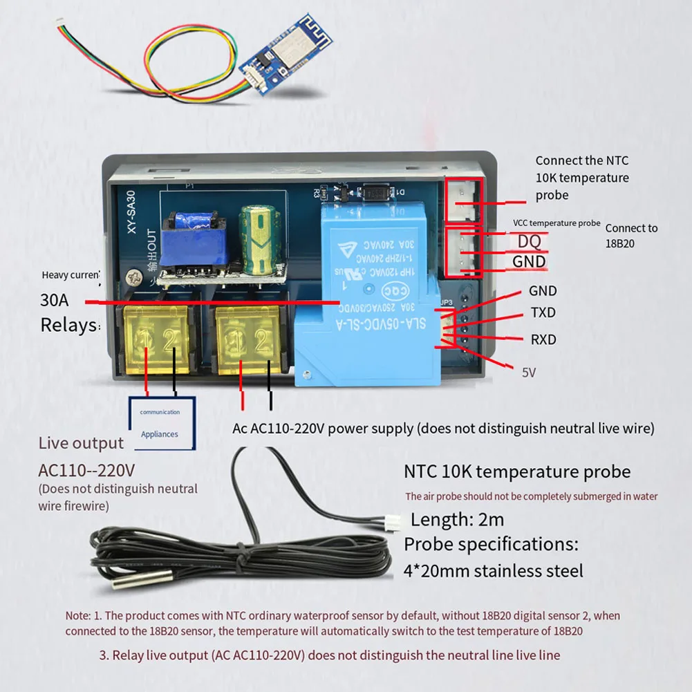 1 adet XY-SA30/SA30-W WIFI uzaktan termostat yüksek hassasiyetli dijital sıcaklık kontrol cihazı modülü tek tıklamayla başlat ve durdur