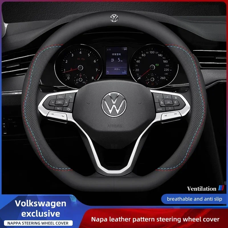 

·Anti Slip Leather Steering Wheel Cover Car Driving Handle Covers For VW GTI Polo Golf Passat Tiguan Arteon Touareg Taigo Caddy