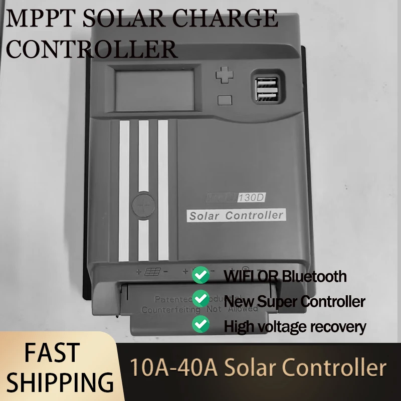 

MPPT ЖК-дисплей 10A с WIFI/Bluetooth 12 В/24 В, солнечная панель, регулятор заряда батареи, двойной USB LifePo4 и литиевый