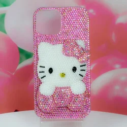 Handmade Original Sanrio for iPhone 11 12 13 14 15 Pro Max AB Diamond Hello Kitty iPhone 16 Plus Phone Case Rhinestone