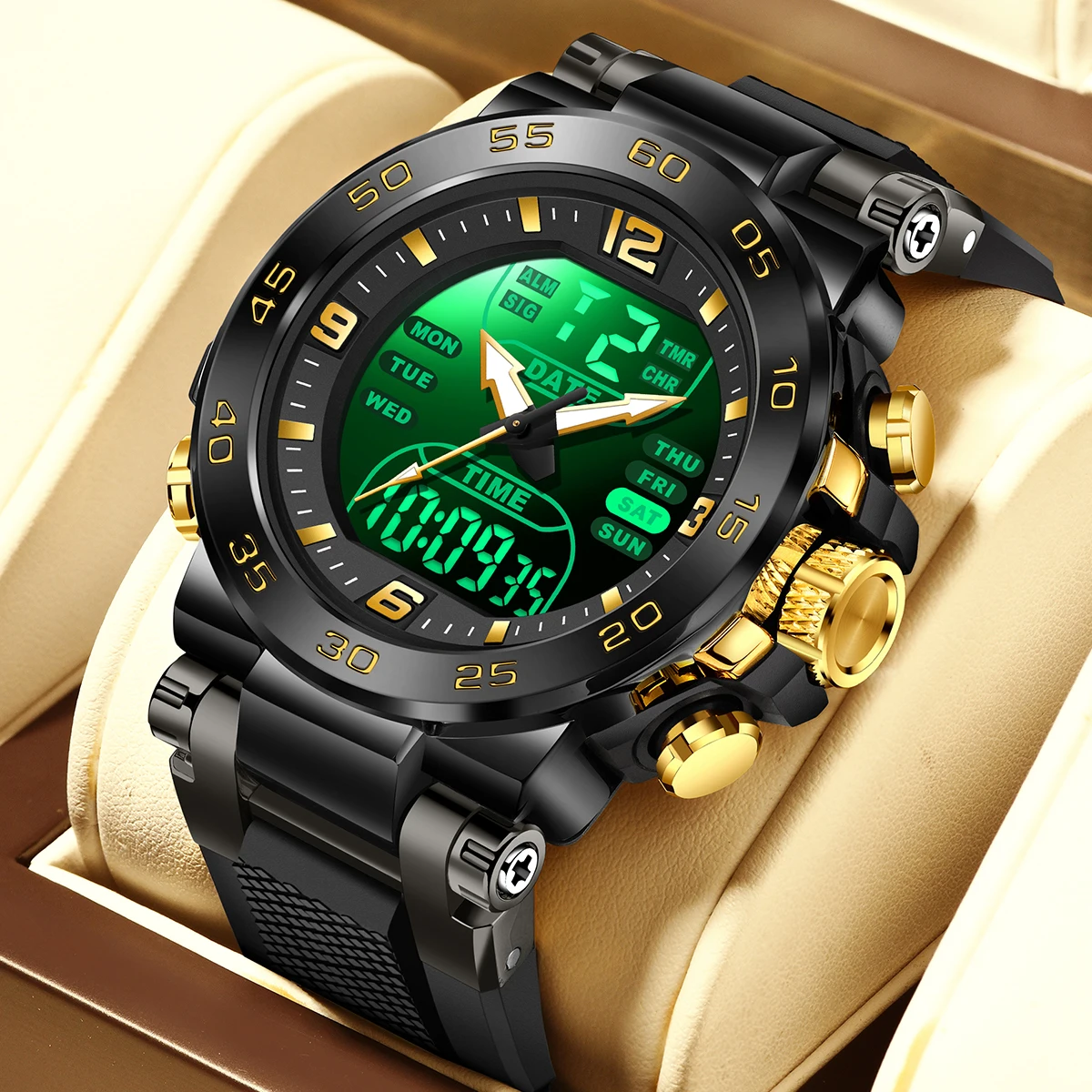 

Часы Foxbox, спортивные светодиодные часы-будильник, двойной дисплей времени, водонепроницаемый будильник, светящиеся часы, наручные часы с автоматической датой, кварцевые