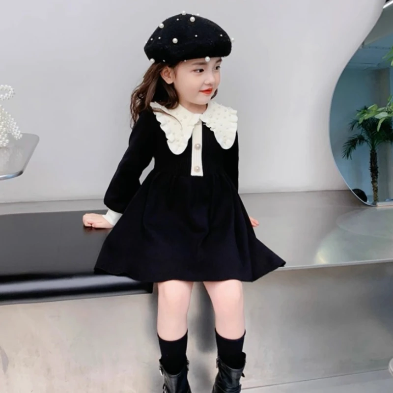 Girls Autumn 2025 Stylish Princess Knit Dress Elegant Autumn Winter Wear for Toddler Girls