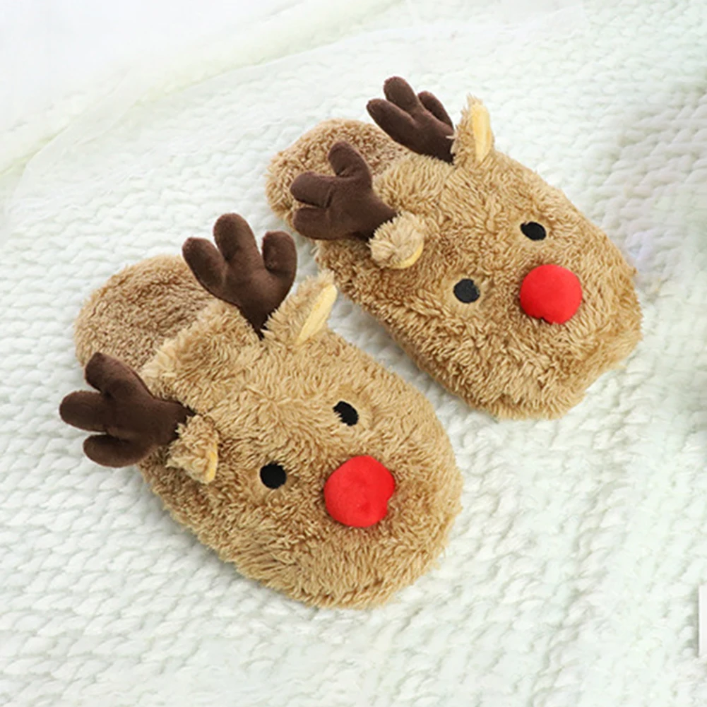 Cute Christmas Reindeer Slippers Non-Slip Winter Slippers Slip-On Slippers Cozy Women Men Breathable Bedroom Slippers