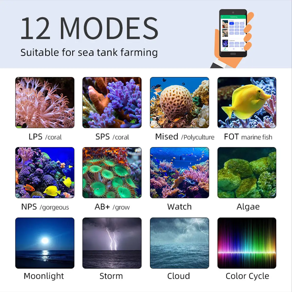 T95 Sea 50W Full Spectrum Marine Coral LED Light APP Timing Sunrise Sunset Clip‑on Lamp for 20‑45cm Saltwater Reef Aquarium