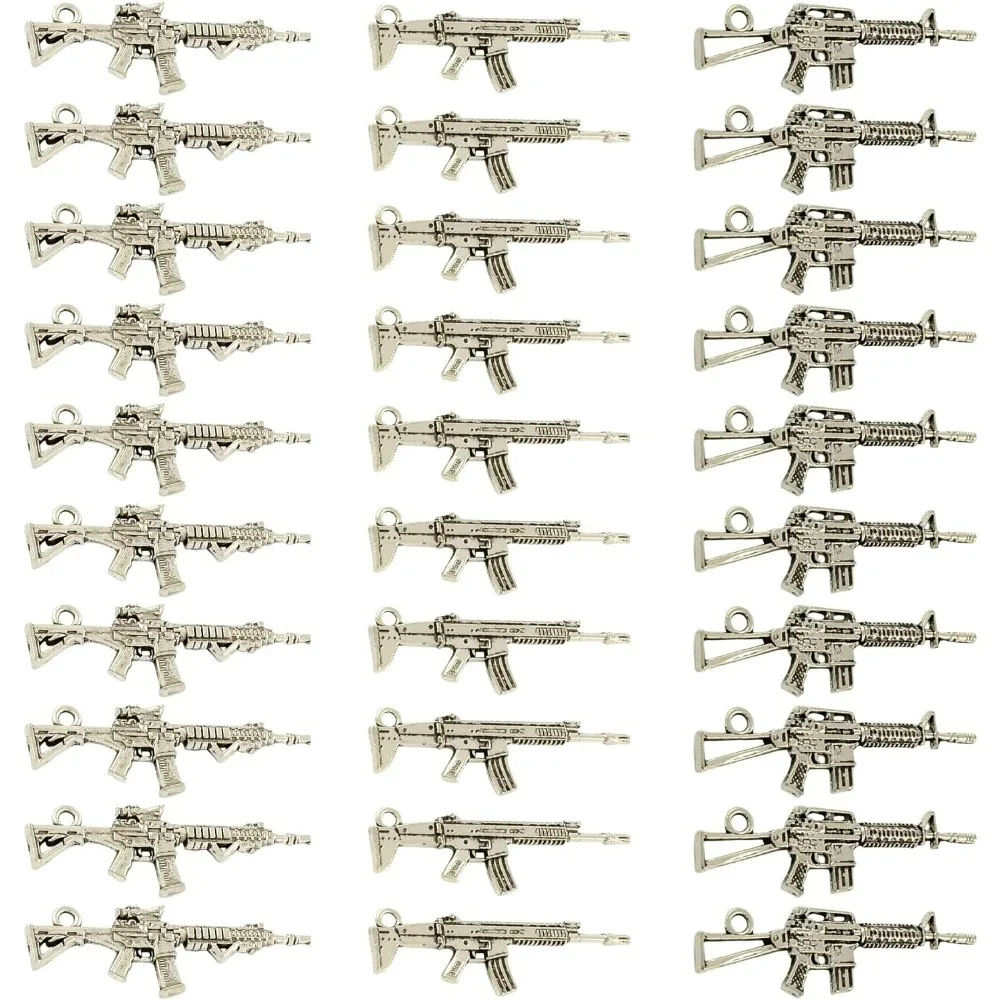 30Pcs 3 Styles Gun Pistol Revolver Rifle Charms Pendants Craft Supplies Bow Arrow Charms Pendant for DIY Bracelet Jewelry