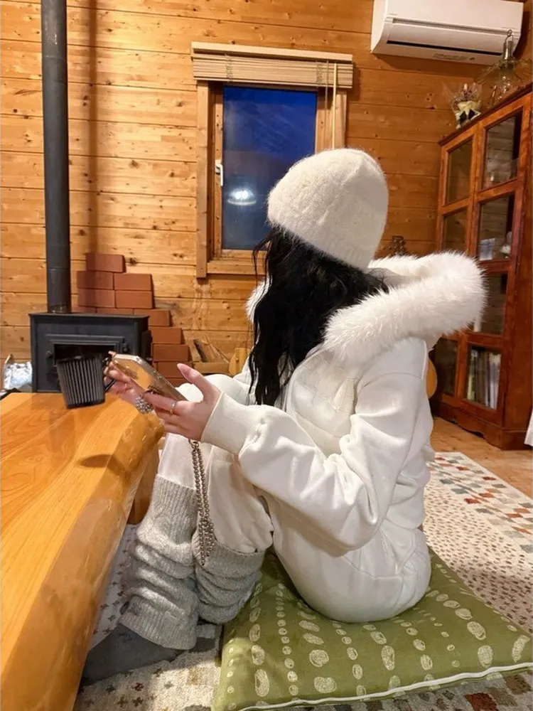 

Korean Style Fleece Lined Hoodie Jacket Casual Pants Letter Print Two Piece Set Women's Winter Fashion Outfit Long Sleeve Swe...
