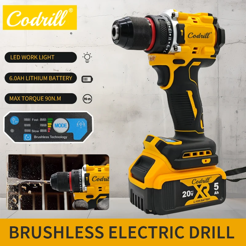 

Бесщеточная ударная дрель Codrill, аккумуляторная электрическая отвертка, многофункциональная ручная дрель, электроинструменты для Dewalt, 20 В, аккумулятор PIN