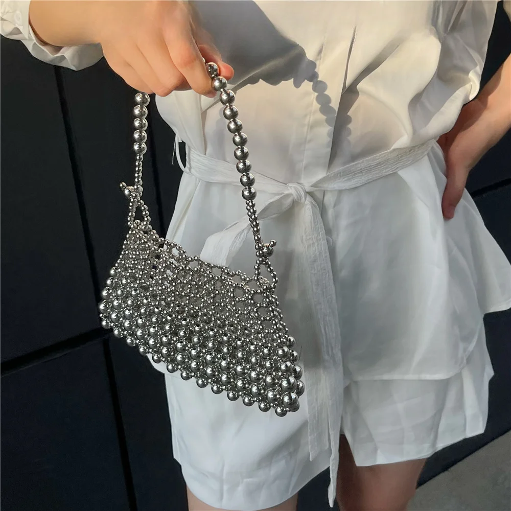 

JIOMAY Women's New Fashion Bead Shoulder Bag Crescent Hand Woven Beaded Phone Bag Fashion Trend Handbag