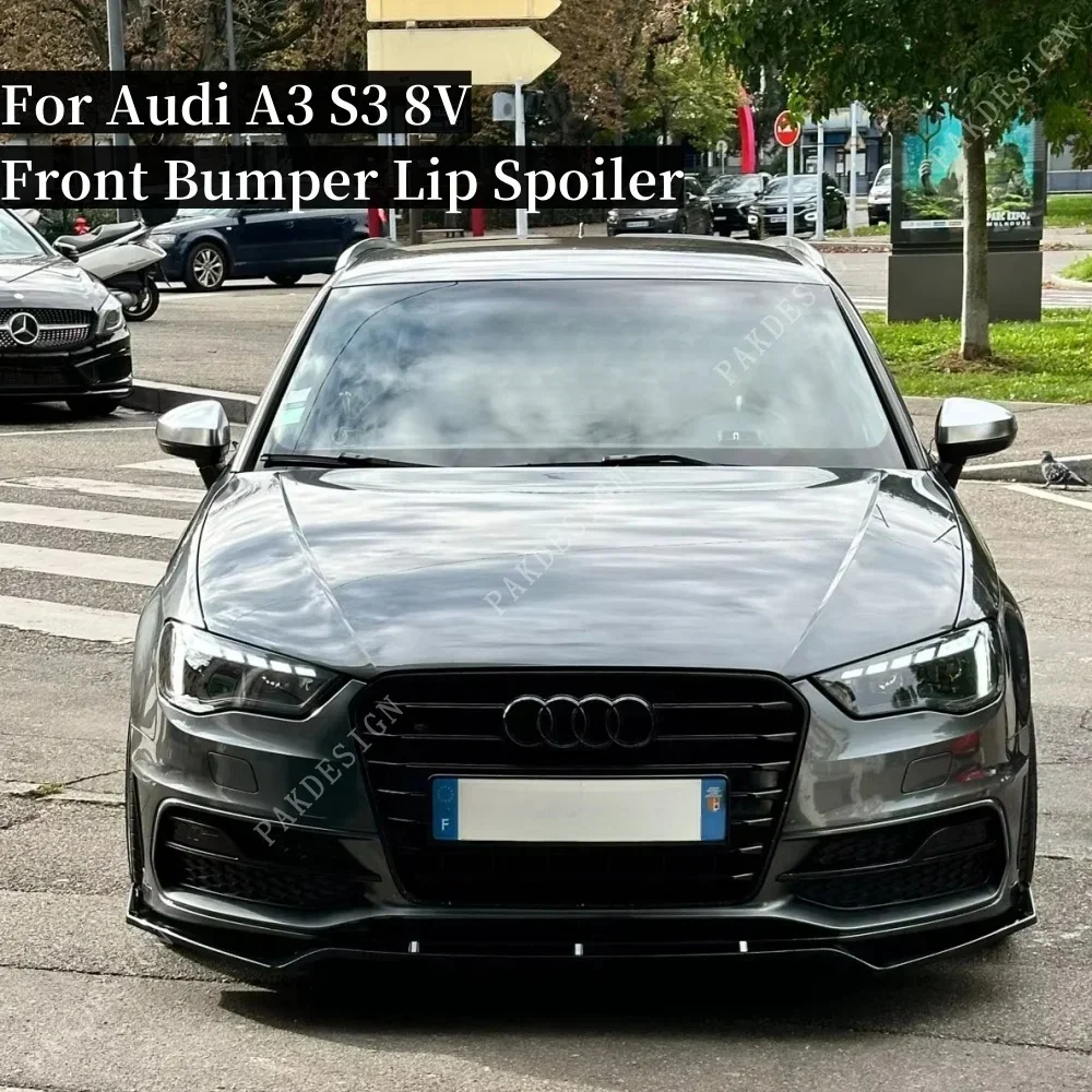Front Bumper Lip Spoiler Splitter Diffuser For Audi A3 S3 8V TFSI TDI S-line 2013-2016 Pre-facelift ABS Black Body Kits Tuning view 2