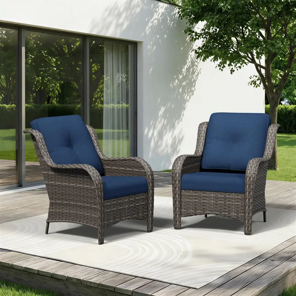 

Chairs Set of 2, Outdoor Wicker Patio Furniture Set with Thickened Olefin Cushions, High Back and Deep Seating, Wide Curved Arm